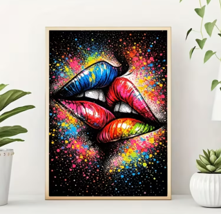 Preview: Diamond Painting Bunte Lippen wo sich Küssen